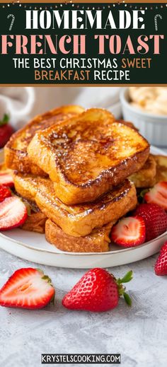 french toast on a plate with strawberries