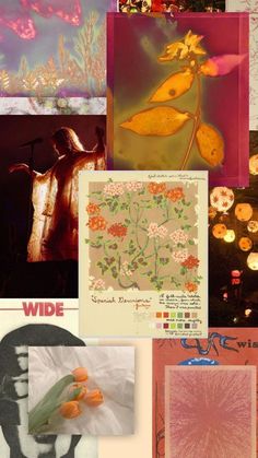 many different pictures are arranged in this collage with flowers, leaves and other things