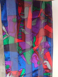 Vintage Picasso silk 60x14 scarf, Vintage abstract art Picasso blue silk scarf, Vintage scarf with modern abstract designs of Picasso. Artistic Blue Silk Scarves, Artistic Blue Silk Scarf, Artsy Blue Art For Collection, Artistic Multicolor Silk Scarf With Abstract Shape, Artistic Silk Scarf With Abstract Print, Picasso Blue, Art Picasso, Blue Silk Scarf, Picasso Art