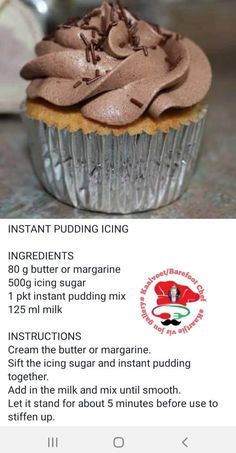 a cupcake with chocolate frosting on top and instructions for how to make it