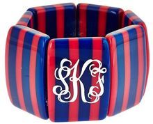 Preppy Stripe Monogram Bangle Bracelet in 6 Color Combos Dramatic Style