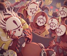 an animated image of several people with masks on