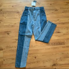 These Jeans Are Soooo Cute! Two Tones Of Denim. Light Blue And Dark Blue. The Are Straight Legged Jeans. True To Size! Never Been Worn! Trendy Blue Denim Jeans, High Rise Blue Recycled Denim Jeans, Straight Legged Jeans, Torn Jeans, Distressed Mom Jeans, Light Jeans, High Waisted Mom Jeans, Black Flare, Black High Waist