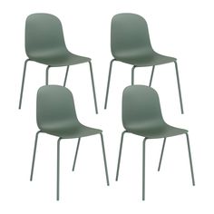 three green chairs sitting next to each other