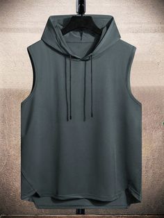 Grey Casual Collar Sleeveless Fabric Plain  Embellished Slight Stretch Summer Men Clothing Hoodie Outfit Men, Stylish Hoodies, Men Stylish Dress, Hooded Shirt, Pinterest Outfits, Cool Outfits For Men, Sharp Dressed Man, Style Noir, African Design Dresses