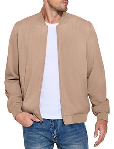 PRICES MAY VARY. Stretchy Textured Fabric: Men's criss-crossed textured bomber jacket, featured with premium herringbone twill and meticulously stitched inner lining, makes it durable, soft, without noise and not easy to wrinkle. Lightweight Bomber Jacket: Mens collarless casual jacket, designed with full-zip front, which makes it more well-fitting and comfortable fit. 2 side pockets for storage. 1 interior pocket to stash your 6.5" Phone or Sunglasses etc. Versatile Jacket: Men's stylish bomber Jackets Varsity, Textured Coat, Versatile Jacket, Textured Jacket, Stylish Jackets, Casual Stylish, Jacket Brands, Formal Style, Fall Jackets