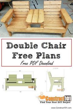 two wooden chairs and a table with text overlay that says double chair free plans