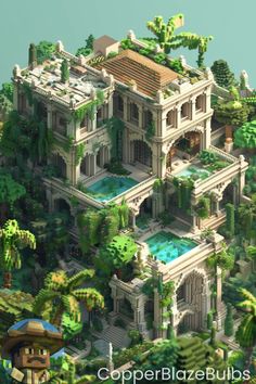 With numerous, multi-level pools, this build can be great for an SMP with each person having their own terrace. Using diorite/quartz and jungle wood accents, the build stands out well in a cleared area within the jungle. #minecraftsmp #minecraftbuilds #minecraftsmp #minecraftbuildideas   #minecraftjunglebuild Beachy Minecraft Builds, Minecraft Jungle Base Ideas, Minecraft Column Design, Mega Base Ideas Minecraft, Minecraft Swamp Build, Minecraft Jungle Builds, Minecraft Cliffside House, Minecraft Mega Base Ideas, Minecraft Mega Base