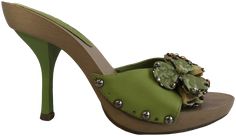 Neon green wooden platform heeled sandals by Cool Waves. With sequined flower appliqué. Wooden Platform Sandals, Platform Sandals Heels, Flower Applique, Heeled Sandals, Bright Green, Vintage Boutique, Neon Green, Platform Heels, Platform Sandals