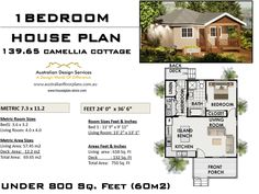 a floor plan for a small house with two bedroom and one bathroom in the middle