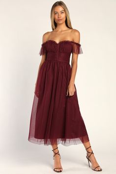 Paired well with a black suit (with and without the jacket) Midi Dress Wedding, Bustier Midi Dress, Midi Dress Wedding Guest, Burgundy Midi Dress, Fall Wedding Guest Dress, Different Dresses, Mesh Overlay, Lulu Dresses, Gorgeous Gowns