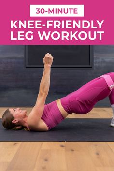 a woman is doing a leg workout with the words 30 - minute knee - friendly leg workout