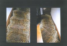 two pictures of the same leopard print carpet