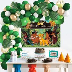 the lion king birthday party with balloons and decorations