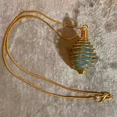 New! Green Aventurine Stone In A Gold Plated Cage Chain Necklace The Chain Is 18” Total Length While Wearing Is 10” Green Aventurine Stone, Aventurine Stone, The Chain, New Green, Green Aventurine, Green Gold, Green And Gold, Womens Jewelry Necklace, Chain Necklace