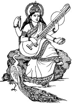 Indian Drawing, Saraswati Devi, Outline Images, Indian Art Paintings, Goddess Art, Mandala Design Art, Indian Gods, God Art