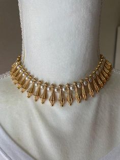 Gold Pearl Choker, Vintage Crown, Egyptian Revival, Crown Trifari, Pearl Choker Necklace, Pearl Choker, Gold Pearl, Hang Tags, Necklace Designs