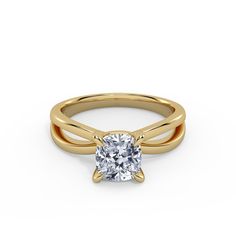 a yellow gold engagement ring with a square cut diamond