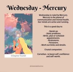 Wednesday Magickal Correspondences, Daily Correspondences, Astro Tarot, Astrology Planets, Magic Day, Book Of Shadow, Days And Months, Witchy Stuff