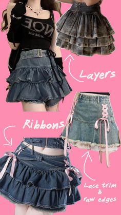 Remake Clothes, Easy Diy Clothes, Denim Skirt Outfits, Diy Skirt, Miniskirt Outfits, Denim Skirts, Really Cute Outfits, Kawaii Clothes, My Dream