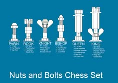 the nuts and bolts chess set is shown with instructions to make it look like they have been