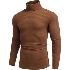 Lightweight Soft Ribbed Pattern Fabric Machine Wash Soft Ribbed Knitted Turtleneck T Shirts, Lightweight And Stretch Slim Fit Pullover Shirts, Bring Comfortable Wearing Experience. Men's Casual Basic Turtleneck Shirts, Classic Style Long Sleeve High Neck T Shirts, Solid Color Thermal Turtle Neck Tee Shirts, Slim Fit Pullover Sweater, Fashion And Modern. Matching Mens Turtle Neck Shirts With Jeans Or Pants For A Casual Look; Pairing This Lightweight Turtleneck Sweater With A Blazer Or Sport Coat, Brown Stretch Turtleneck Tops, Brown Cotton Ribbed Sweater, Brown Knit Solid Color Top, Brown Solid Knit Top, Brown Knit Crew Neck Top, Brown Knit Tops For Winter, Brown Solid Color Top For Winter, Brown Solid Color Winter Top, Casual Ribbed Brown Turtleneck