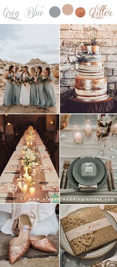 a collage of different wedding colors and details