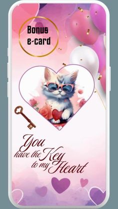 a greeting card with a kitten and heart shaped balloons on the front, which reads you have in my heart