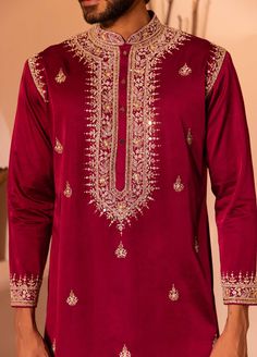 Featuring farmaan kurta with mandarin collar, detailings on armhole with inside lining & embroidered beads, mirror, sequence, and thread work. Kurta And Pants, Indian Wedding Clothes For Men, Motivational Mindset, Wedding Dresses Men Indian, Gents Kurta Design, Red Kurta, Gents Kurta, Kurta Men, Mens Kurta Designs