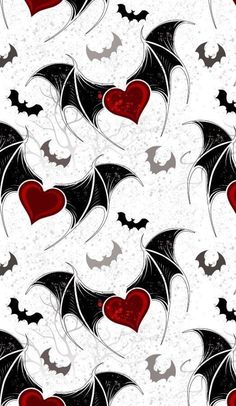 seamless pattern with bats and hearts on a white background