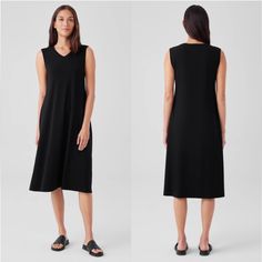 New With Tag A Simple Essential. The V-Neck Tank Dress, In Our Body-Skimming Jersey Made From Sustainable Tencel Lyocell. Style No. S3tff -D5072 Close At The Shoulders, Wider At The Hem. A Silhouette That Fits The Body With Ease. V-Neck, Sleeveless. Finished With Banding At The Neck. Our Medium-Weight Jersey That Effortlessly Moves From Day To Night. Fluid And Polished In Sustainable Tencel Lyocell. Machine Wash Cold With Similar Colors, Gentle Cycle. Made In Vietnam. 92% Tencel Lyocell/ 8% Elas Black Midi V-neck Dress For Daywear, Casual Black V-neck Dress For Work, Black Fitted V-neck Dress For Daywear, Casual Black V-neck Dress For Daywear, Black V-neck Summer Dress For Daywear, Black V-neck Dress For Daywear In Summer, Black V-neck Dress For Summer Daywear, Brown Midi Dress, Eileen Fisher Dress