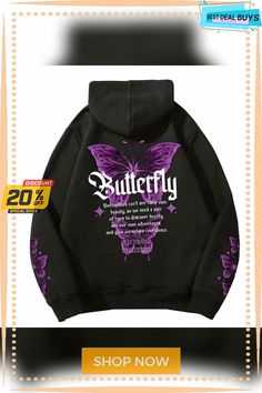 Men's Hoodie Light Khaki. Black Hooded Butterfly Lace Up Pocket Holiday Going Out Streetwear Cool Casual Winter Spring & Fall Clothing Apparel Hoodies Sweatshirts Thermal Hoodie, Hoodie Allen, Stylish Hoodies, Oversized Streetwear, Lined Hoodie, Winter Mode, Really Cute Outfits, Edgy Outfits, Butterfly Print