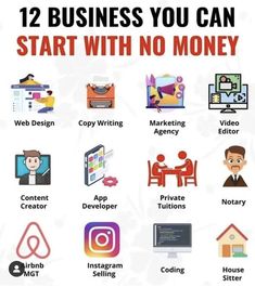 the 12 business you can start with no money is shown in this graphic above it