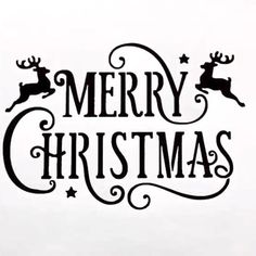 a merry christmas sign with reindeers and stars on the bottom, in black ink