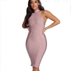 Windsor Mauve/Lavender Bandage High Neck Dress. Very Fitting And Body Hugging. Size Small. New With Tags! Pink Fitted Sleeveless Bandage Dress, Pink Mini-length Bodycon Bandage Dress, Pink Mini Length Bodycon Bandage Dress, Spring Pink Bodycon Bandage Dress, Pink Bodycon Bandage Dress For Spring, Elegant Pink Halter Neck Bodycon Dress, Pink Bodycon Mini Bandage Dress, Pink Mini Bodycon Bandage Dress, Pink Mini Bandage Dress For Night Out