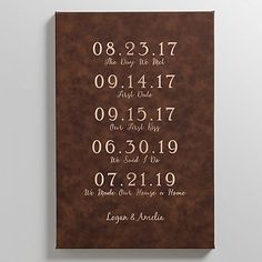 a wooden plaque with the date and time on it, hanging on a white wall