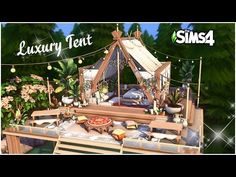 an animated image of a wooden gazebo surrounded by flowers and greenery with the words luxury tent on it