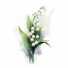 watercolor painting of lily of the valley