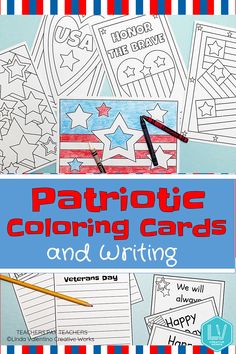 patriotic coloring cards and writing for veterans day