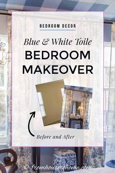 Beautiful Blue And White Toile Bedroom Makeover Toile Bedroom, Painting The Ceiling, Bedroom Makeover Before And After, Blue And White Bedroom, Black Walls Bedroom, Iron Canopy Bed, Blue And White Toile, Dramatic Bedroom, Romantic Blue