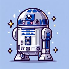 a star wars r2d2 robot with stars around it's head and eyes