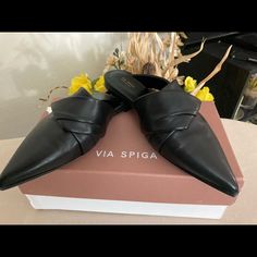 Nwt With Very Soft Leather Mule. Price Is With Tax Chic Black Almond Toe Flats, Chic Black Slip-on Flats, Elegant Black Flat Mules, Black Mule, Mule, Leather Mules, Mule Clogs, Mules Shoes, Soft Leather