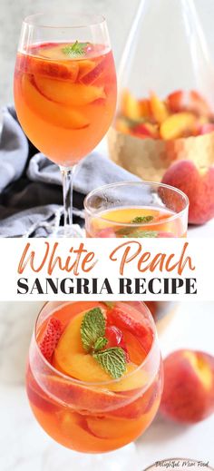 white peach sangria recipe with fresh fruit in glasses