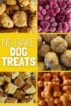 no bake dog treats are shown in this collage with the words, no bake dog treats