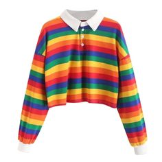 Rainbow Collared Top - Tops Spring Blouses, Crop Top Sweatshirt, Striped Crop Top, Crop Sweatshirt, A Rainbow, Casual Sweatshirt, Striped Long Sleeve, Long Sleeve Sweatshirts, Long Sleeve Pullover