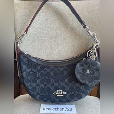 1coach Aria Shoulder Bag In Signature Denim (Coach Cp100) Colorsilver/Black | Signature Denim And Smooth Leather | Inside Multifunction Pocket | Zip-Top Closure, Fabric Lining | Detachable Handle With 11 3/4" Drop | Detachable Strap For Shoulder Or Crossbody Wear With 30" Drop | 10 1/4" (L) X 4 1/2" (H) X 3 1/2" (W)|Style No. Cp100| ***Come With Gift Receipt For Bag*** 2 Coach Circular Coin Pouch In Signature Denim (Coach Cp887) Colorsilver/Black | Signature Denim And Smooth Leather | Zip Closur Pretty Bags, Coin Pouch, Zip Top, Smooth Leather, Coach Bags, Summer Outfits, Coin, Pouch, Bag Lady