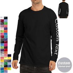 ★ BESTSELLING ADULT CUSTOM LONG SLEEVE TEES - FULLY CUSTOMIZE-ABLE! **Custom sleeves, back or front design** ALL colors available! Message us for a custom color. *Popular great shirt gift for the entire family! *Celebration Factory celebrates precious family moments and live events.★ SECURED SHIPPING! *Thinner and thicker lining options and colors presented with your preview ★WANT A PERSONALIZED SHIRT, COLOR OR STYLE? SIMPLE!★ 1. Select your shirt size & color 2. Make your purchase 3. Leave us a Relaxed Fit Long Sleeve Shirt With Custom Print, Custom Print Long Sleeve Relaxed Fit Shirt, Fitted Long Sleeve Shirt With Custom Print, Cotton Long Sleeve Shirt With Custom Print, Black Long Sleeve Tops With Custom Print, Long Sleeve Cotton Shirt With Custom Print, Custom Print Long Sleeve Cotton Shirt, Customizable Black Tops For Streetwear, Black Long Sleeve T-shirt With Custom Print