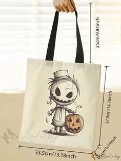 Bird in Bag - Halloween Canvas Tote Bag with Pumpkin and Ghost Pattern - 1 Piece Fashionable Party Supplies for Gothic and Halloween Themed Events White Rectangular Bag For Halloween, Spooky Halloween Gift Bag, White Halloween Gift Bags, Themed School Bag For Halloween, Themed School Bags For Halloween, Novelty Black Bags For Halloween, Novelty Black Halloween Bags, Pumpkin And Ghost, Ghost Pattern