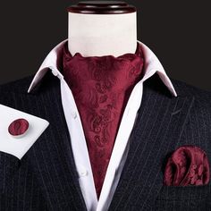 red ascot Elegant Red Formal Handkerchiefs, Classic Red Suit And Tie Accessories With Pocket Square, Classic Red Suit Accessories With Pocket Square, Classic Neckwear For Gifts, Red Wedding Pocket Square, Classic Red Neckwear Perfect For Gifts, Scarf For Men, Dress Business, Ball Party