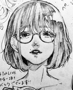 a pencil drawing of a girl with glasses